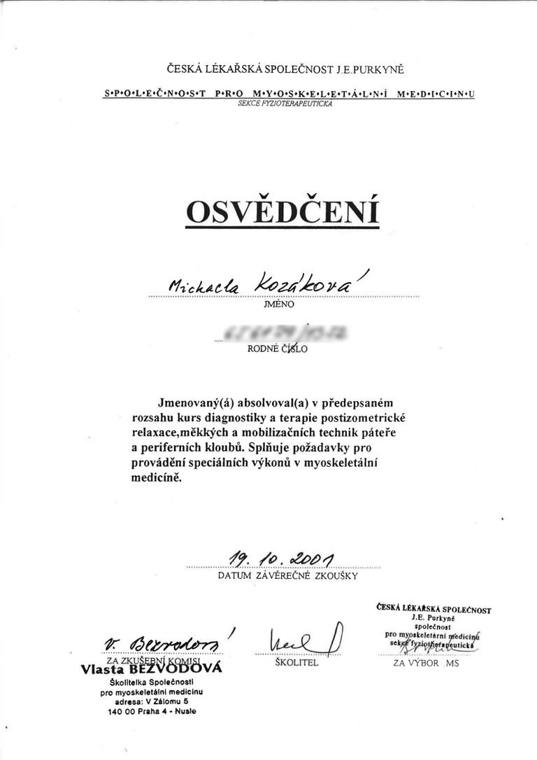 Certifikát odborné způsobilosti 3 – Michaela Kozáková