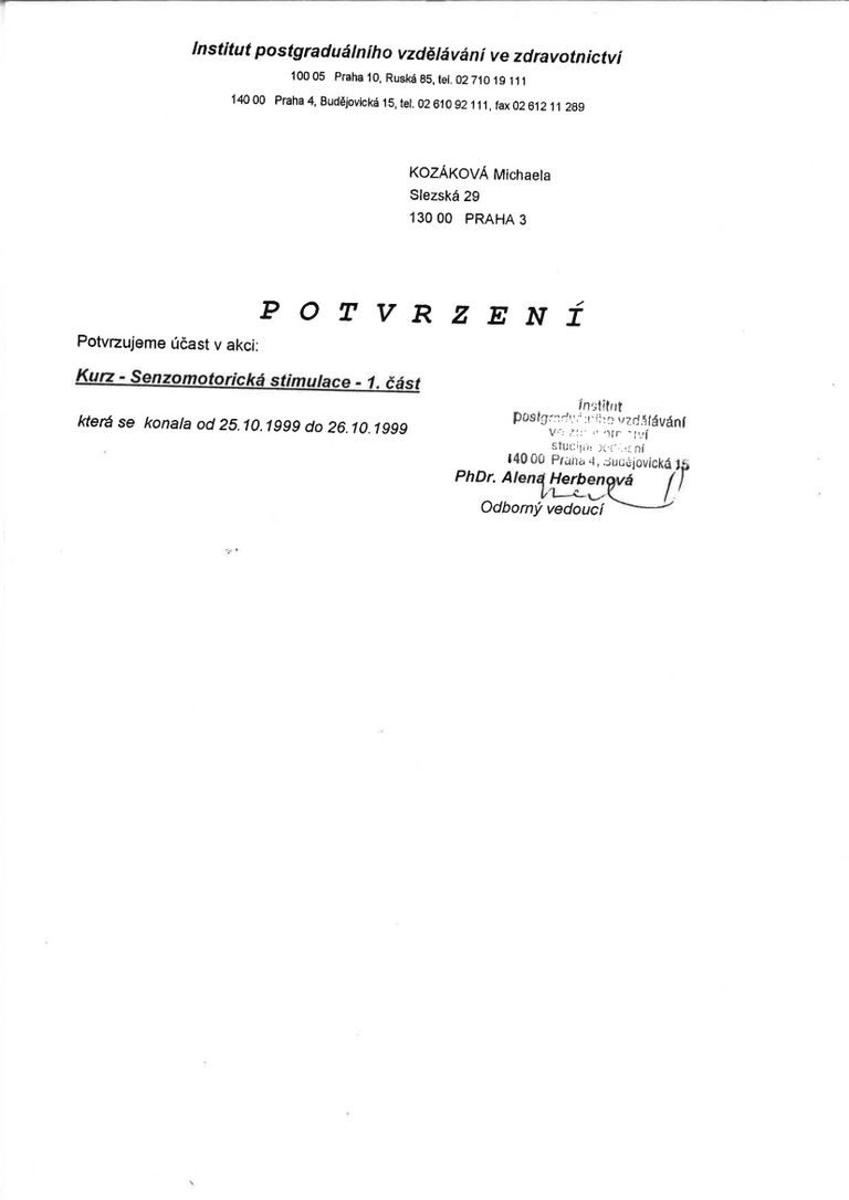 Certifikát odborné způsobilosti 4 – Michaela Kozáková